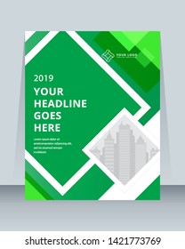 Annual report brochure flyer template vector design. Leaflet, green cover presentation abstract background.