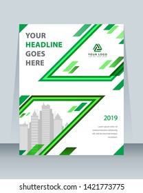 Annual report brochure flyer template vector design. Leaflet, green cover presentation abstract background.