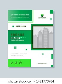 Annual report brochure flyer template vector design. Leaflet, green cover presentation abstract background.