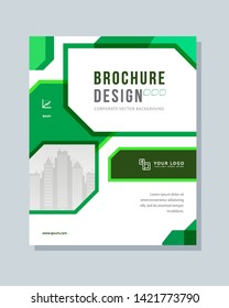 Annual report brochure flyer template vector design. Leaflet, green cover presentation abstract background.