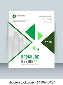Annual report brochure flyer template vector design. Leaflet, green cover presentation abstract background.