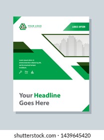 Annual report brochure flyer template vector design. Leaflet, green cover presentation abstract background.