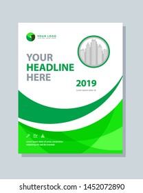 Annual report brochure flyer template vector design. Leaflet, green cover presentation abstract background.