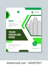 Annual report brochure flyer template vector design. Leaflet, green cover presentation abstract background.