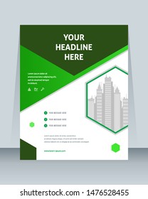 Annual report, brochure, flyer, template vector design. Leaflet, green cover geometric presentation abstract background