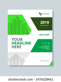Annual report, brochure, flyer, template vector design. Leaflet, green cover geometric presentation abstract background