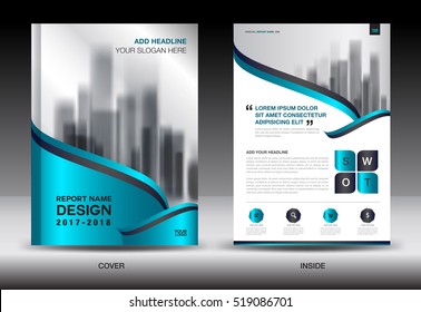 Annual report brochure flyer template, blue cover design, business flyer, advertisement, book, leaflet, catalog