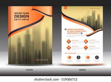 Annual report brochure flyer template, Orange cover design, business layout, magazine ads, advertisement, catalog