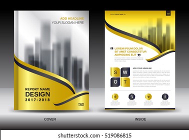 Annual Report Brochure Flyer Template, Gold Cover Design, Business Advertisement, Magazine Ads, Catalog