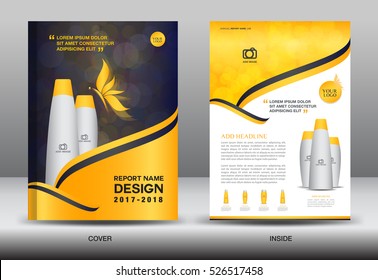 Annual report brochure flyer template, Yellow cover design, cosmetics, spa, magazine ads, advertisement, cataloge