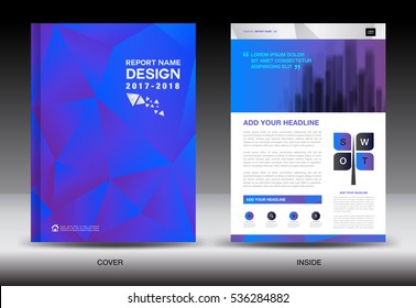 Annual report brochure flyer template, blue cover design, business brochure flyer, printing layout, polygon background