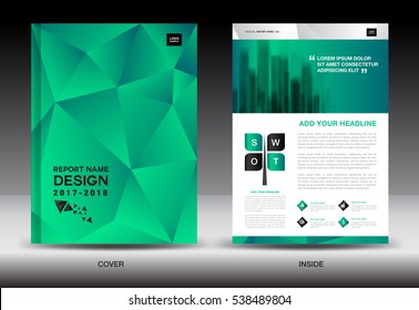 Annual report brochure flyer template, Green cover design, business brochure flyer, printing layout, polygon background