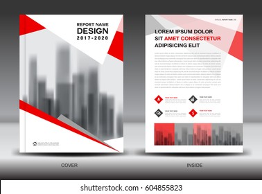 Annual report brochure flyer template, Red cover design, business, book, booklet, newspaper, polygon background