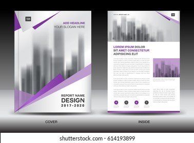 Annual report brochure flyer template, Purple cover design, business, book, booklet, advertisement