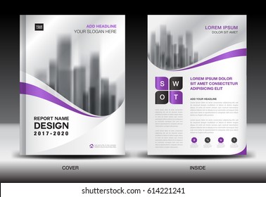 Annual Report Brochure Flyer Template, Purple Cover Design, Business Flyer Template, Book, Magazine Ads, Booklet, Vector Illustration