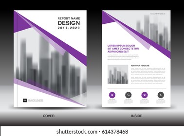 Annual report brochure flyer template, Purple cover design, business, book, company profile