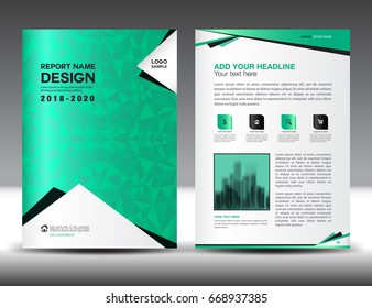 Annual report brochure flyer template, Green cover design, business advertisement, magazine ads, catalog vector layout in A4 size