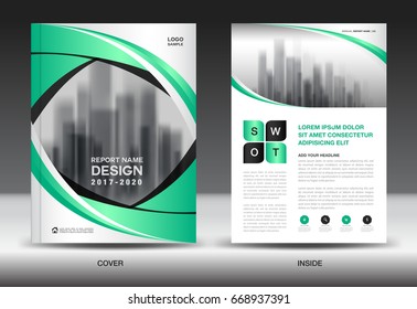 Annual report brochure flyer template, Green cover design, business advertisement, magazine ads, catalog vector layout in A4 size