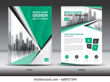 Annual report brochure flyer template, Green cover design, business advertisement, magazine ads, catalog vector layout in A4 size
