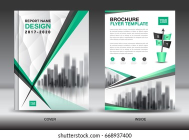 Annual report brochure flyer template, Green cover design, business advertisement, magazine ads, catalog vector layout in A4 size
