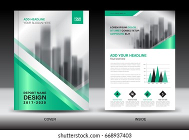 Annual report brochure flyer template, Green cover design, business advertisement, magazine ads, catalog vector layout in A4 size