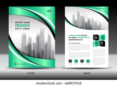 Annual report brochure flyer template, Green cover design, business advertisement, magazine ads, catalog vector layout in A4 size