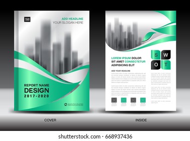 Annual report brochure flyer template, Green cover design, business advertisement, magazine ads, catalog vector layout in A4 size
