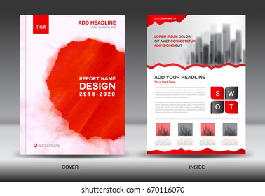 Annual report brochure flyer template, Red cover design, business layout, advertisement, book, leaflet, catalog layout in a4 size