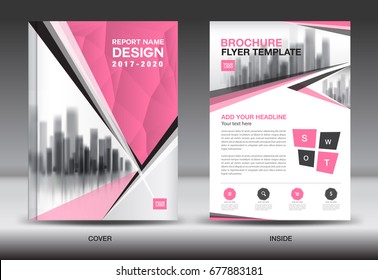 Annual report brochure flyer template, Pink cover design, business advertisement, magazine ads, catalog vector layout in A4 size