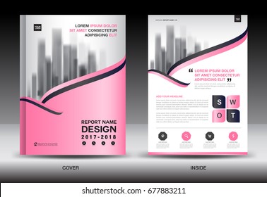 Annual report brochure flyer template, Pink cover design, business advertisement, magazine ads, catalog vector layout in A4 size