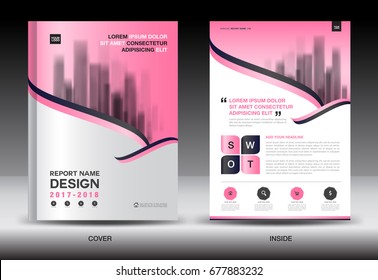 Annual report brochure flyer template, Pink cover design, business advertisement, magazine ads, catalog vector layout in A4 size