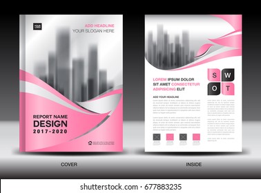 Annual report brochure flyer template, Pink cover design, business advertisement, magazine ads, catalog vector layout in A4 size