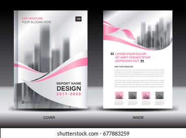 Annual report brochure flyer template, Pink cover design, business advertisement, magazine ads, catalog vector layout in A4 size