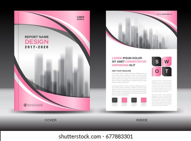 Annual report brochure flyer template, Pink cover design, business advertisement, magazine ads, catalog vector layout in A4 size