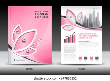 Annual report brochure flyer template, Pink cover design, business advertisement, magazine ads, catalog vector layout in A4 size
