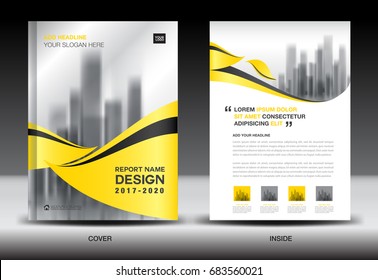 Annual report brochure flyer template, Yellow cover design, business advertisement, magazine ads, catalog, book, infographics element vector layout in A4 size
