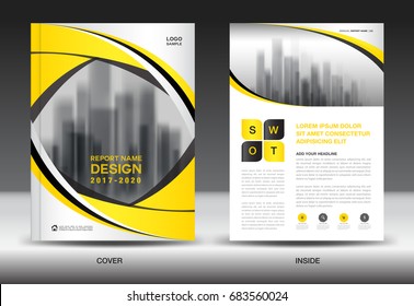 Plantilla de folleto del informe anual, Diseño de portada amarilla, anuncio comercial, anuncios de revistas, catálogo, libro, diseño vectorial de elementos de infografía en tamaño A4