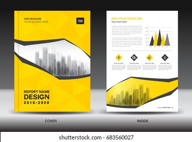 Annual report brochure flyer template, Yellow cover design, business advertisement, magazine ads, catalog, book, infographics element vector layout in A4 size