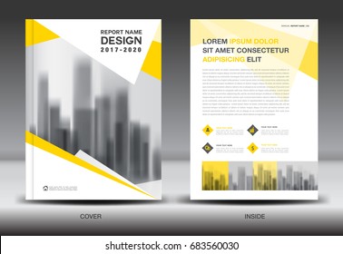 Annual report brochure flyer template, Yellow cover design, business advertisement, magazine ads, catalog, book, infographics element vector layout in A4 size