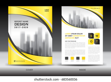 Vorlage für die Broschüre des Jahresberichts, gelbes Cover-Design, Werbung für Unternehmen, Zeitschriften, Katalog, Buch, Infografik-Element, Vektorgrafik-Layout in A4-Größe