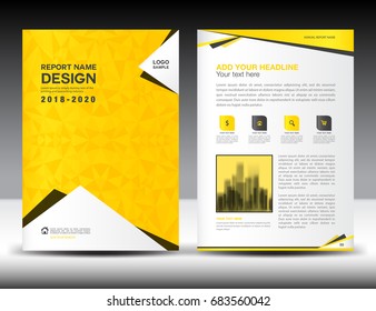 Annual report brochure flyer template, Yellow cover design, business advertisement, magazine ads, catalog, book, infographics element vector layout in A4 size