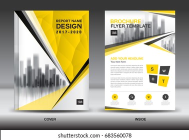 Annual report brochure flyer template, Yellow cover design, business advertisement, magazine ads, catalog, book, infographics element vector layout in A4 size