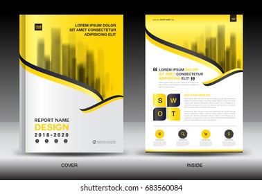 Annual report brochure flyer template, Yellow cover design, business advertisement, magazine ads, catalog, book, infographics element vector layout in A4 size