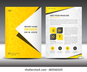Annual report brochure flyer template, Yellow cover design, business advertisement, magazine ads, catalog, book, infographics element vector layout in A4 size