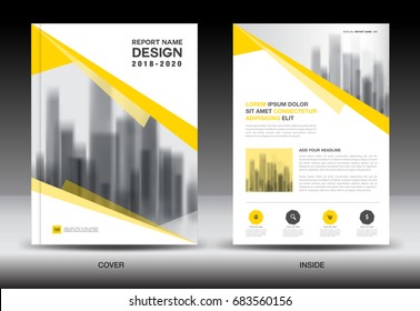 Annual report brochure flyer template, Yellow cover design, business advertisement, magazine ads, catalog, book, infographics element vector layout in A4 size