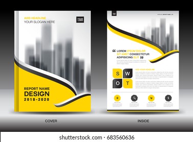 Vorlage für die Broschüre des Jahresberichts, gelbes Cover-Design, Werbung für Unternehmen, Zeitschriften, Katalog, Buch, Infografik-Element, Vektorgrafik-Layout in A4-Größe