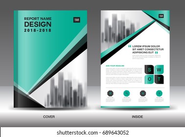 Annual report brochure flyer template, Green cover design, business advertisement, magazine ads, catalog, book, infographics element vector layout in A4 size