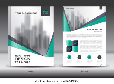 Annual report brochure flyer template, Green cover design, business advertisement, magazine ads, catalog, book, infographics element vector layout in A4 size