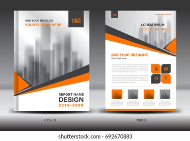 Annual report brochure flyer template, Orange cover design, business advertisement, magazine ads, catalog, book, infographics element vector layout in A4 size