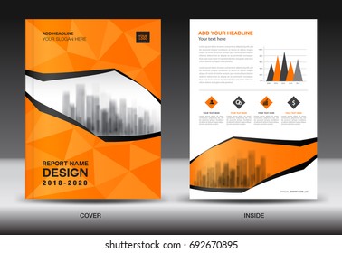 Annual report brochure flyer template, Orange cover design, business advertisement, magazine ads, catalog, book, infographics element vector layout in A4 size